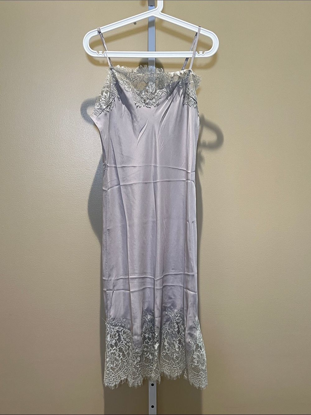 Gold Hawk Lace Trim Satin Slip Dress - Light Gray
